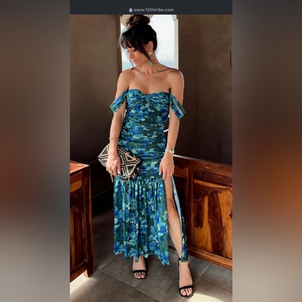 12th Tribe Blue Ruched Off-Shoulder Sundress